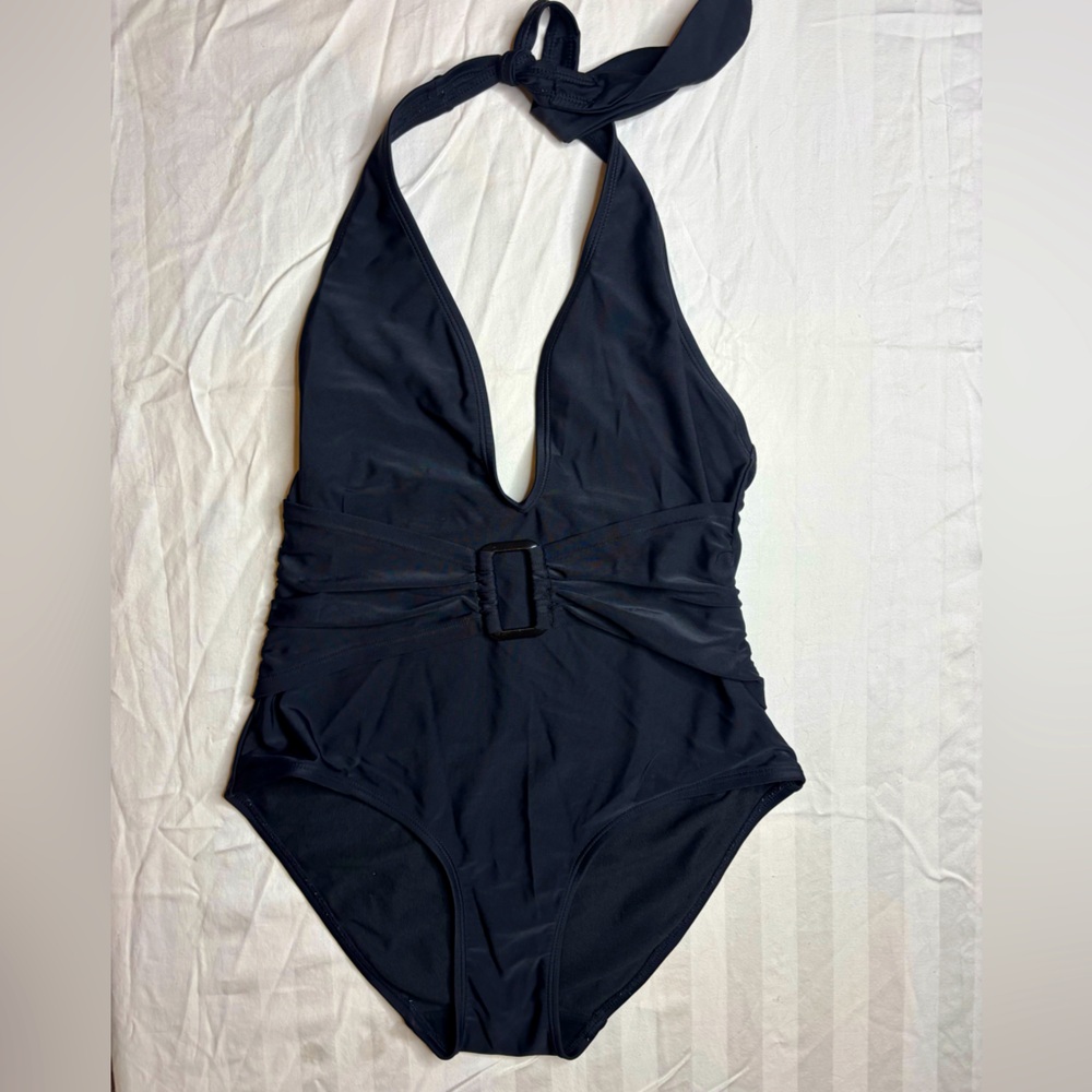 Old Navy black halter one piece swim suit with cute decorative belt